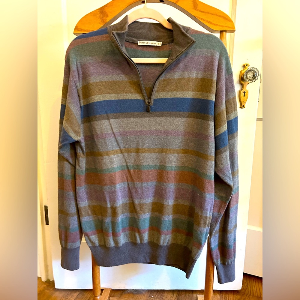 Men’s Multicolor Striped Peter Millar Gray Cashmere/ Merino Wool Blend Sweater